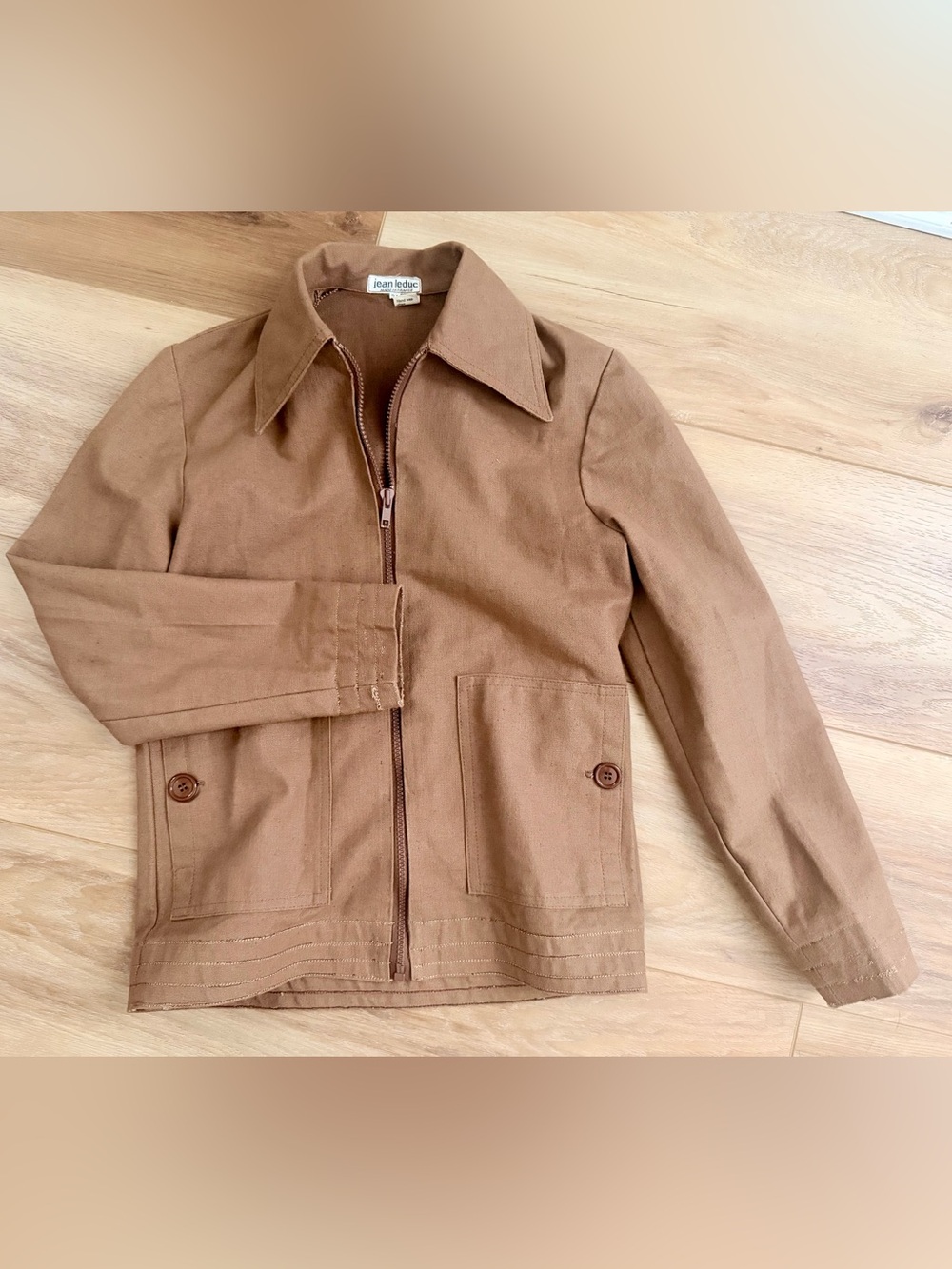 Vintage 70s Jean Leduc France Brown Woven Workwear Jacket Mod Size 34 Small Zip